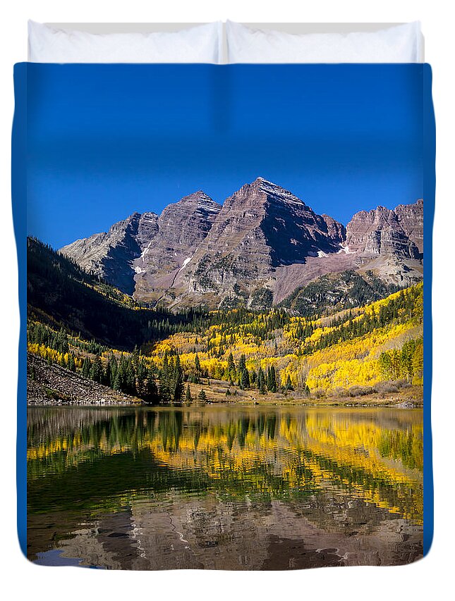Aspen Duvet Cover featuring the photograph Fall Morning at Maroon Bells Aspen Colorado by Teri Virbickis