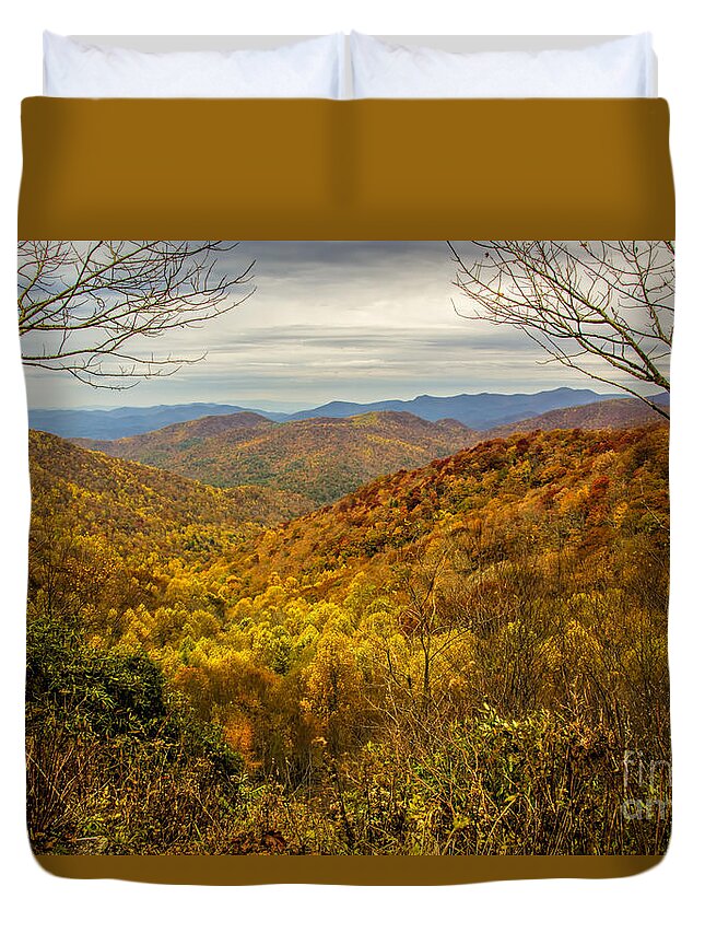 Fall Duvet Cover featuring the photograph Fall Mountain Overlook by Barbara Bowen