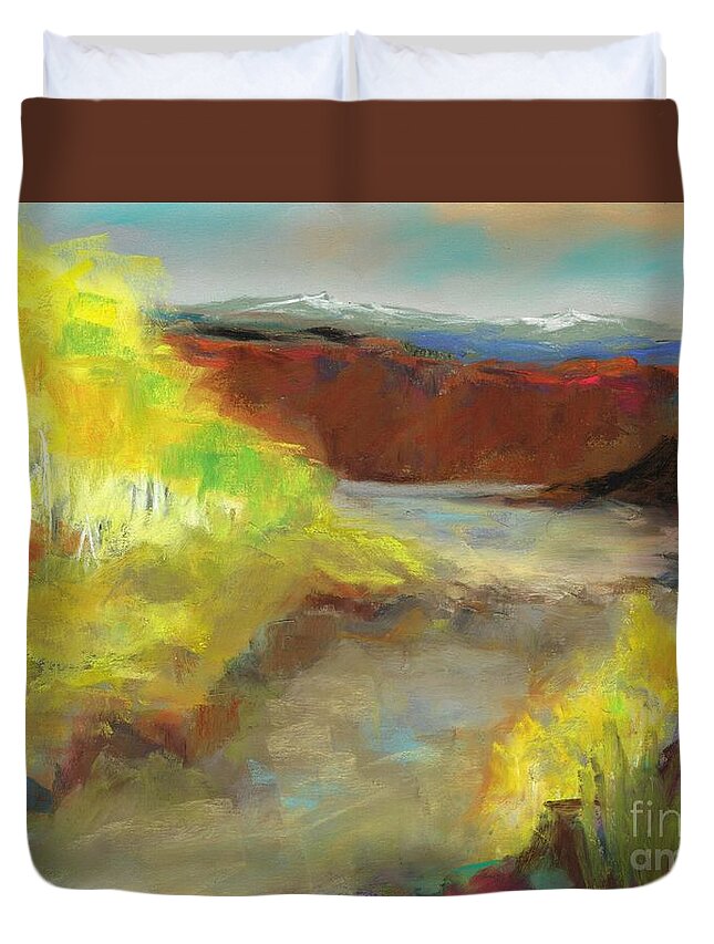 Landscapes Duvet Cover featuring the painting Fall Ponds by Frances Marino