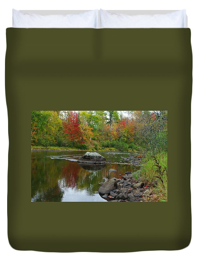 River Duvet Cover featuring the photograph Fall river reflection by Alice Markham