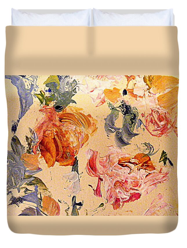 Abstract Roses And Leaves Duvet Cover featuring the painting Fall Roses by Nancy Kane Chapman