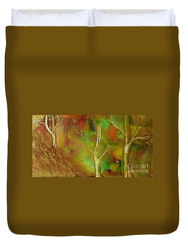 Alcohol Duvet Cover featuring the painting Fall Trees by Terri Mills