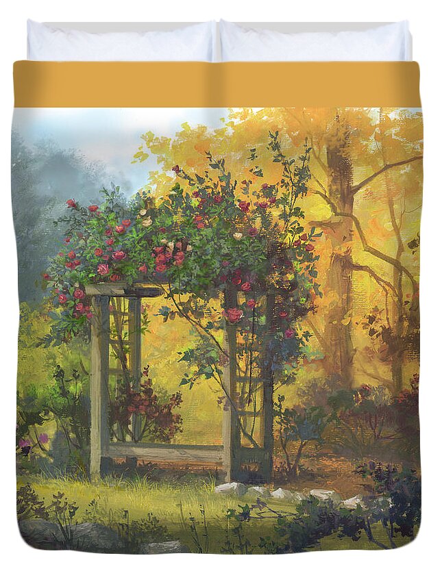 Michael Humphries Duvet Cover featuring the painting Fall Yellow by Michael Humphries