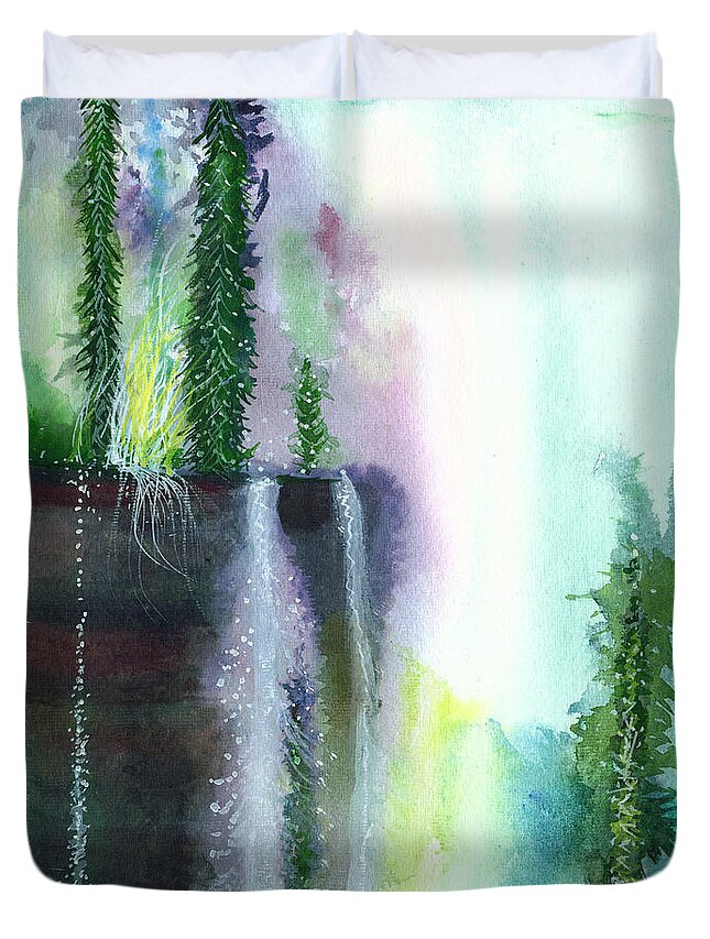 Rain Duvet Cover featuring the painting Falling waters 1 by Anil Nene