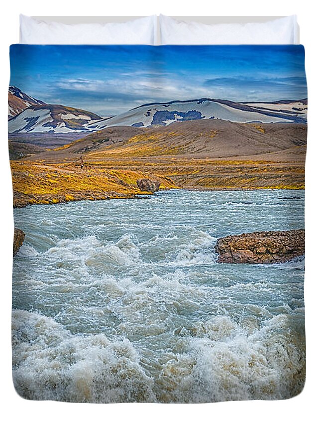 Iceland Duvet Cover featuring the photograph Falls and mountains by Izet Kapetanovic