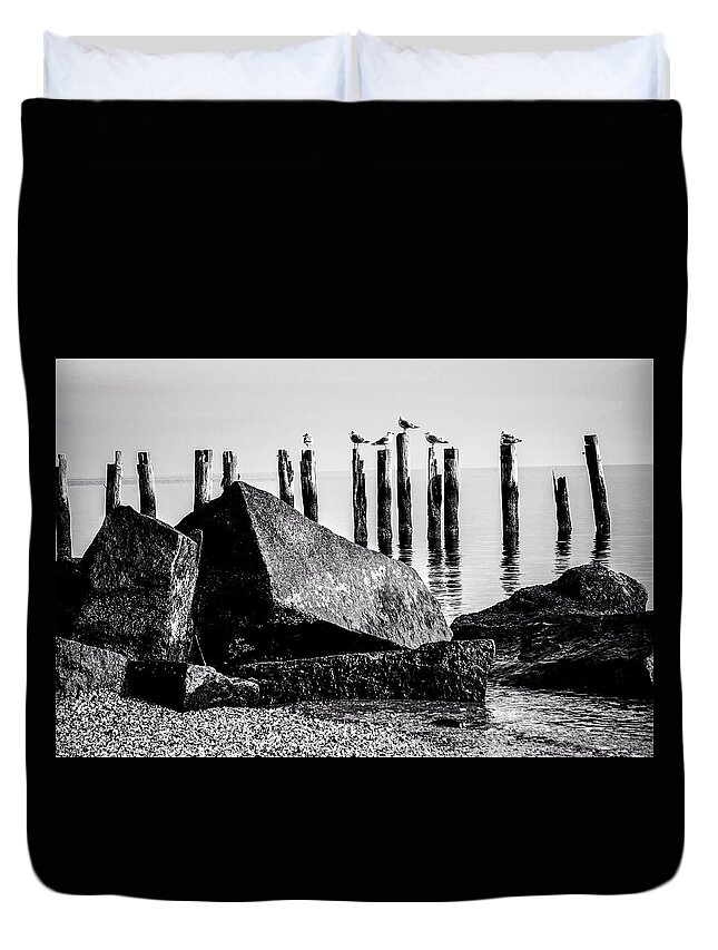 Black And White Duvet Cover featuring the photograph Falmouth Highlands by Frank Winters