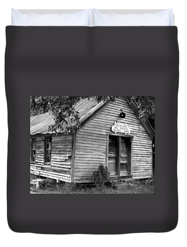 Wood Duvet Cover featuring the photograph falnH2OchurchBW by Curtis J Neeley Jr