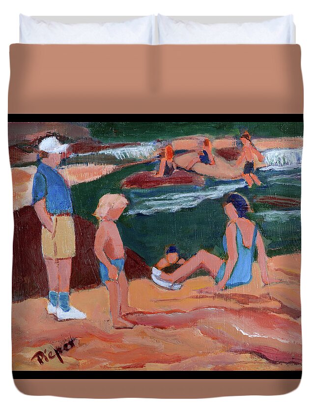 Slide Rock Arizona Duvet Cover featuring the painting Family at Slide Rock Park by Betty Pieper