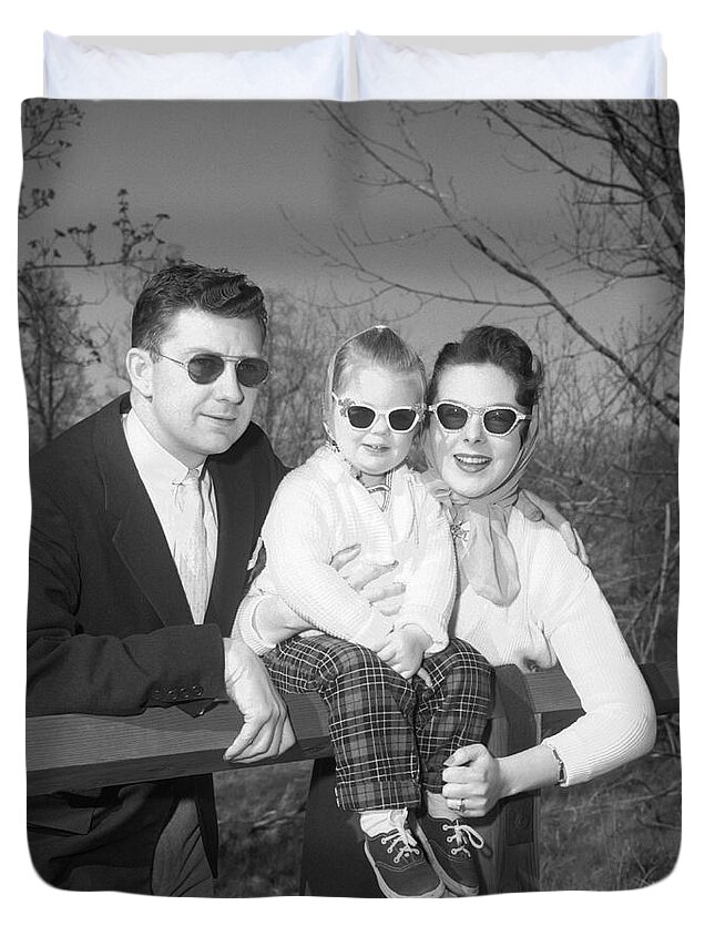 1950s Duvet Cover featuring the photograph Family Portrait With Sunglasses, C.1950s by J. Rogers/ClassicStock