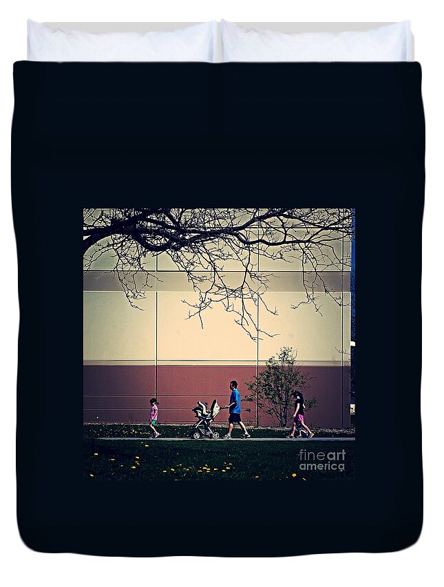 Family Duvet Cover featuring the photograph Family Walk to the Park by Frank J Casella