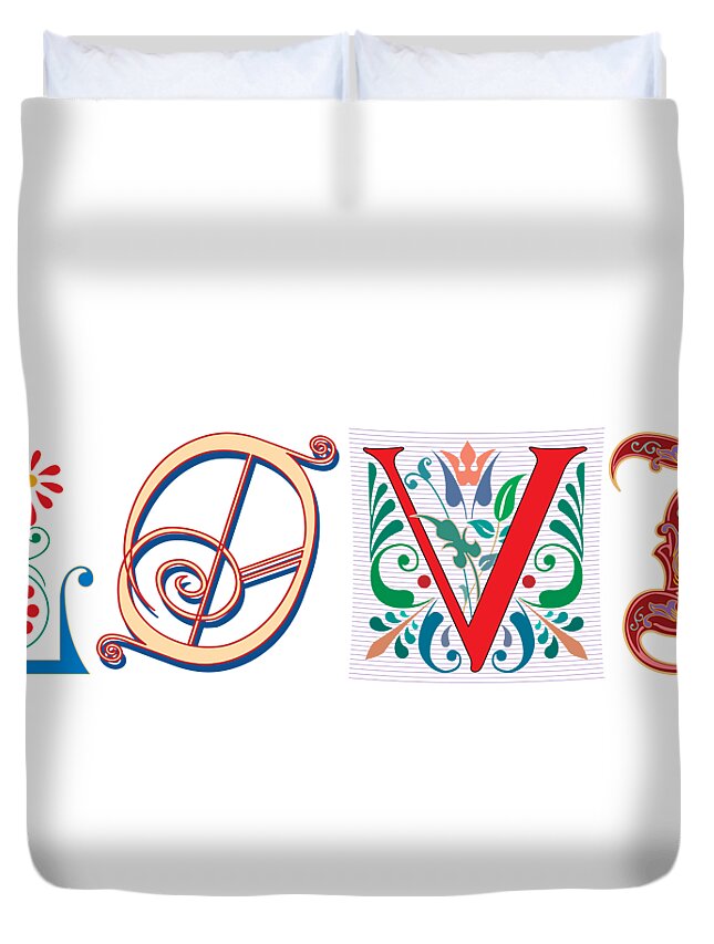 Love Duvet Cover featuring the digital art Fancy Love Banner by Kathy Anselmo