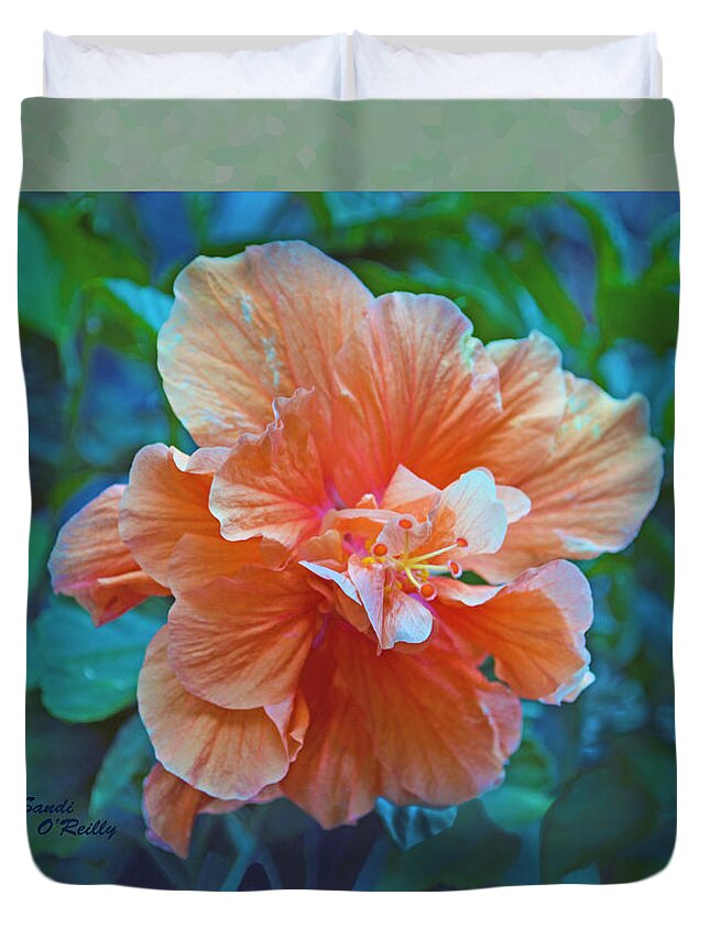 Hibiscus Duvet Cover featuring the photograph Fancy Peach Hibiscus by Sandi OReilly