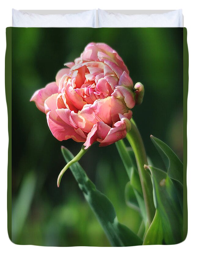 Floral Duvet Cover featuring the photograph Fancy Pink Tulip by Trina Ansel