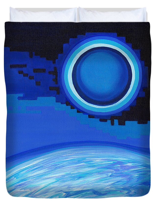 Total Solar Eclipse Duvet Cover featuring the painting Far Above The World by Tanya Filichkin