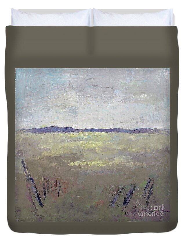 Landscape Duvet Cover featuring the painting Faraway by Becky Kim