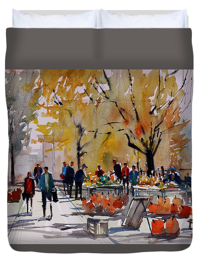 Ryan Radke Duvet Cover featuring the painting Farm Market - Menasha by Ryan Radke