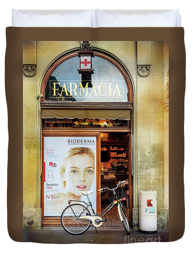 Bicycle Duvet Cover featuring the photograph Farmacia Bioderma Bicycle by Craig J Satterlee
