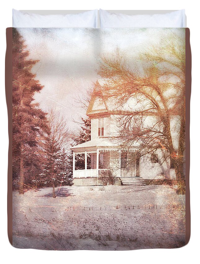 Farmhouse Duvet Cover featuring the photograph Farmhouse in Snow by Jill Battaglia