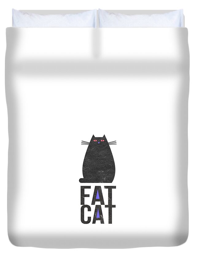 Cat Duvet Cover featuring the digital art Fat Cat by Edward Fielding