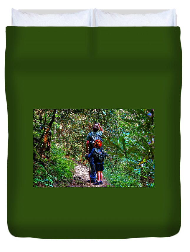 Father Duvet Cover featuring the painting Father and son by David Lee Thompson