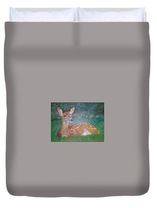 Fawn Duvet Cover featuring the painting Fauna by Mike Jenkins