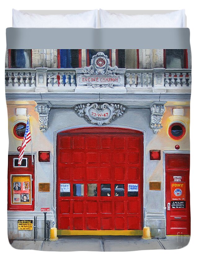 Fdny Duvet Cover featuring the painting FDNY Engine Company 65 by Paul Walsh