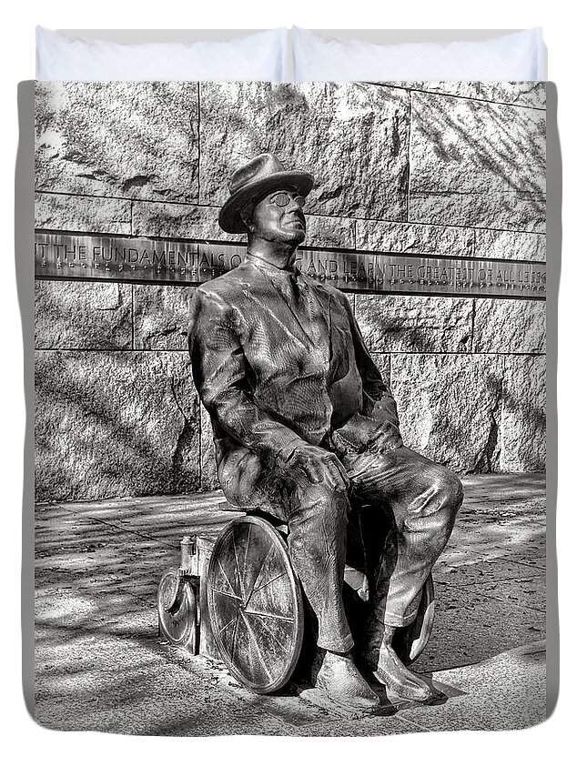 Fdr Duvet Cover featuring the photograph FDR Memorial Sculpture in Wheelchair by Olivier Le Queinec