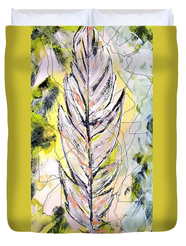 Acrylic Painting Duvet Cover featuring the digital art Feather Fracture by Tracey Lee Cassin