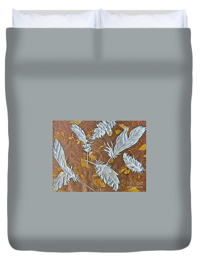 Brown Duvet Cover featuring the photograph Fall Feathers #1 by Alone Larsen