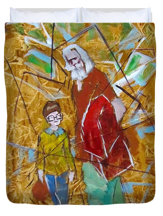Illustration Duvet Cover featuring the painting Fractured Tale Gandalf gives Henrietta the Cloak by Barbara O'Toole