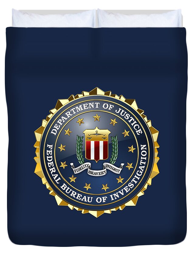 'military Insignia & Heraldry 3d' Collection By Serge Averbukh Duvet Cover featuring the digital art Federal Bureau of Investigation - F B I Emblem on Blue Velvet by Serge Averbukh