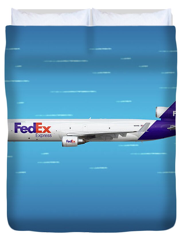 Fedex Duvet Cover featuring the digital art FedEx McDonnell Douglas MD-11 by Airpower Art