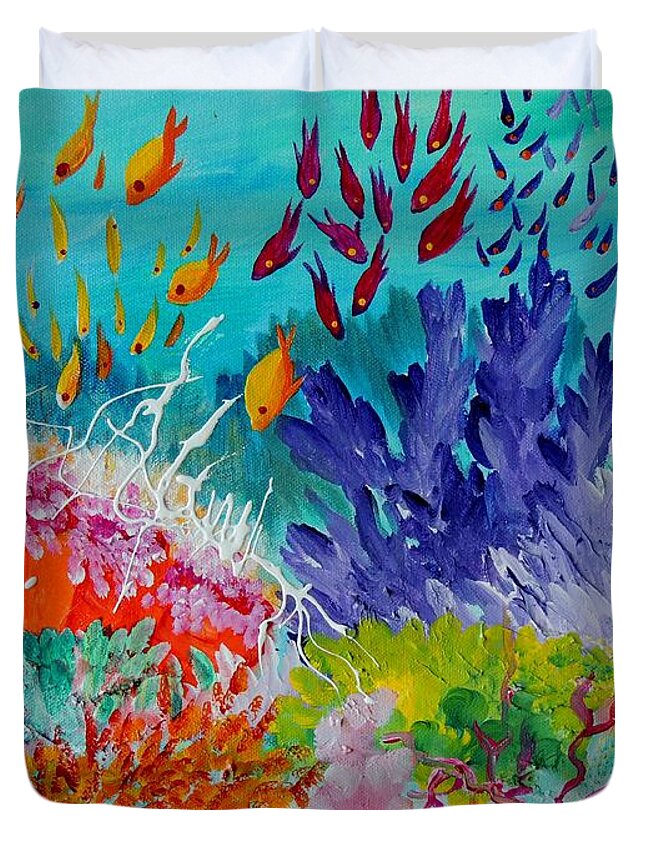 Fish Duvet Cover featuring the painting Feeding Time On The Reef #2 by Lyn Olsen