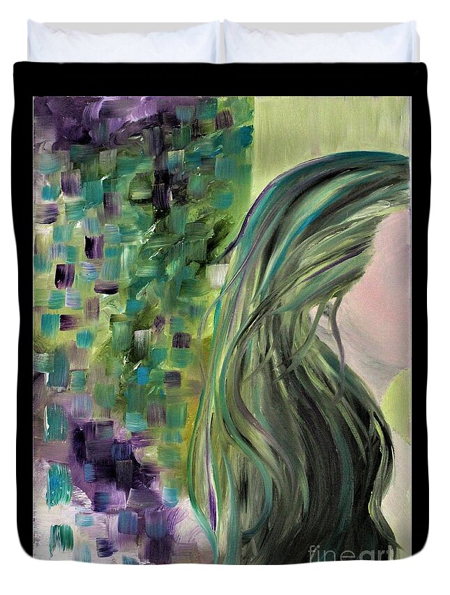Hair Duvet Cover featuring the painting Feel The Acid Rain by Tracey Lee Cassin