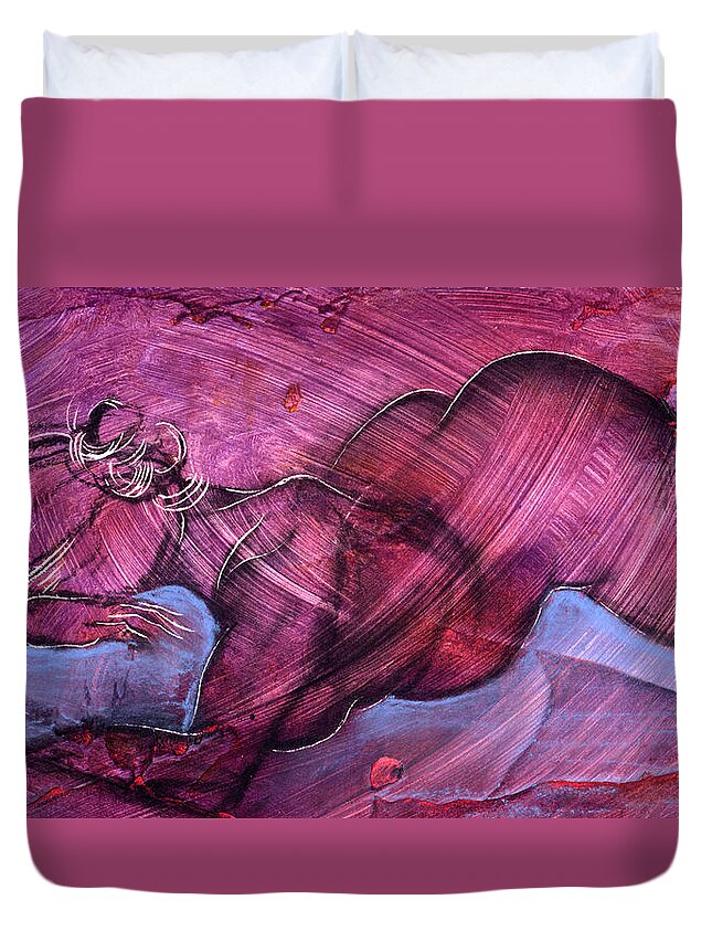 Nude Duvet Cover featuring the painting Feeling Sensuous by Richard Hoedl