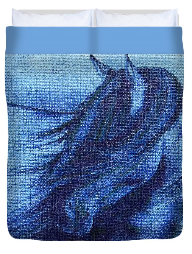 Horse Duvet Cover featuring the painting Feeling the Wind by Cara Frafjord