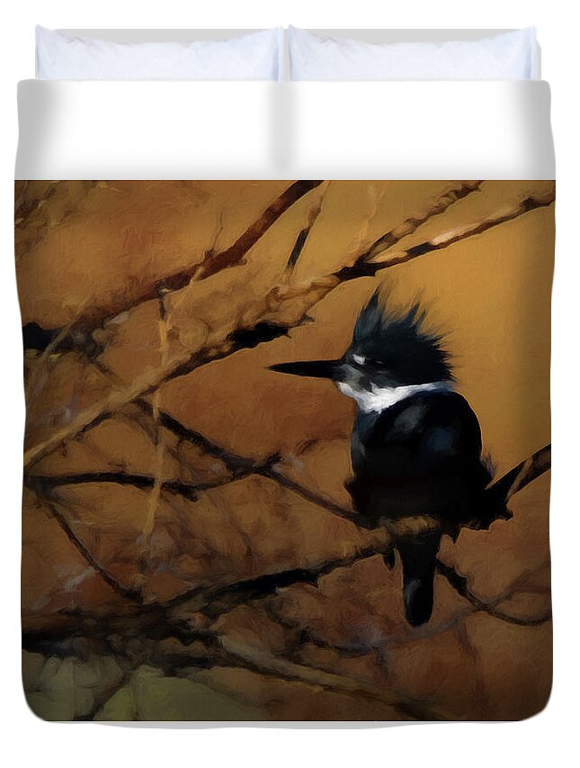 Belted Kingfisher Duvet Cover featuring the digital art Female Belted Kingfisher 2 by Ernest Echols