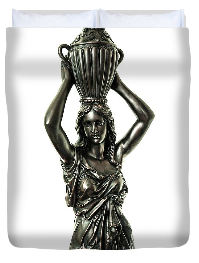 Female Duvet Cover featuring the photograph Female Water Goddess Bronze Statue 3288a by Ricardos Creations