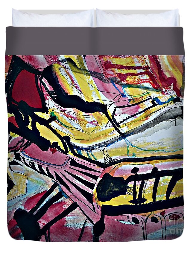 Katerina Stamatelos Art Duvet Cover featuring the painting Femme-Fatale-16 by Katerina Stamatelos