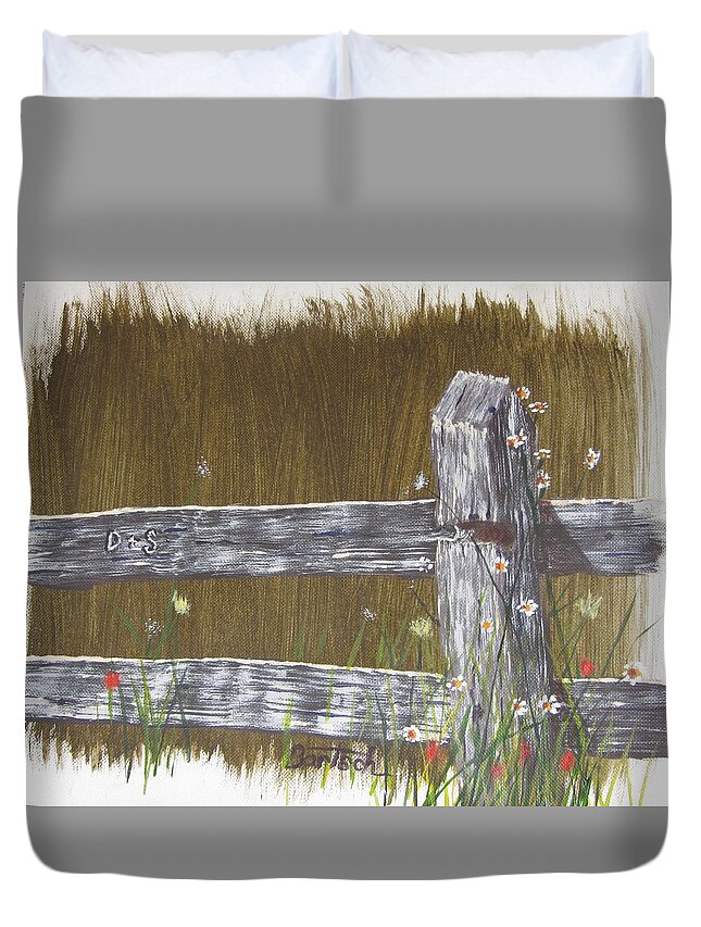 Acrylics Duvet Cover featuring the painting Fence D and S by David Bartsch