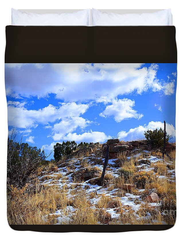 Southwest Landscape Duvet Cover featuring the photograph Fence Post by Robert WK Clark