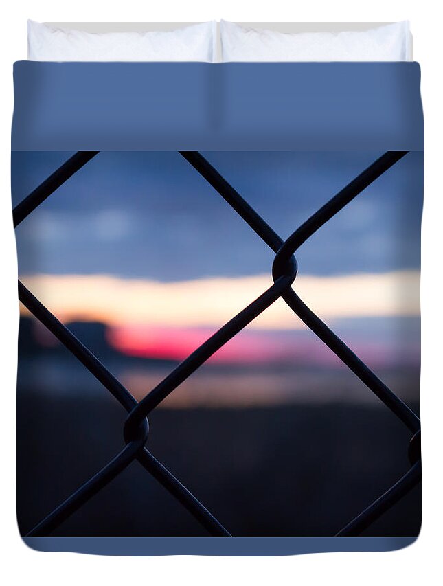 Sunrise Duvet Cover featuring the photograph Fenced In Sunrise by Kirkodd Photography Of New England