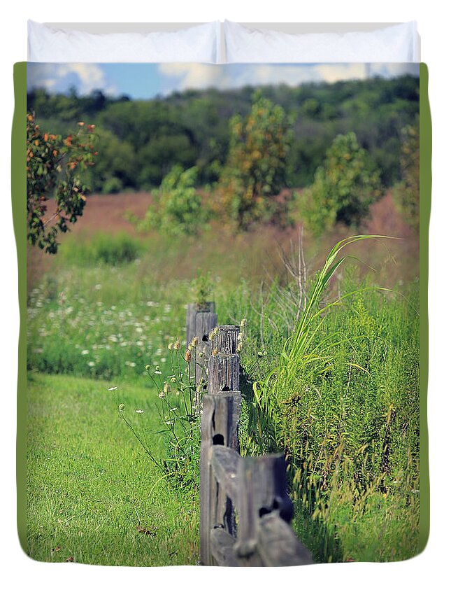 Fenceline Duvet Cover featuring the photograph Fenceline by PJQandFriends Photography