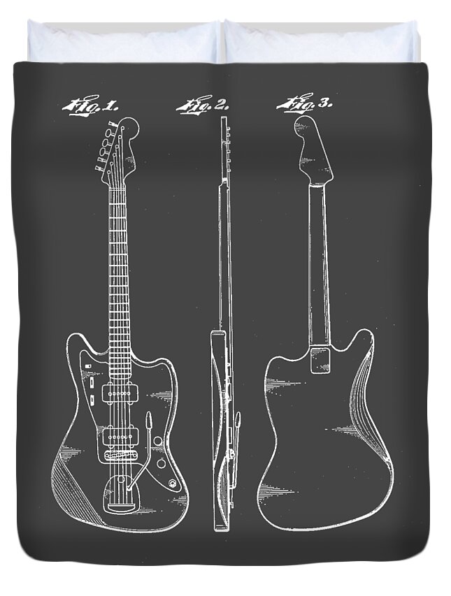 Patent Duvet Cover featuring the drawing Fender Guitar Drawing Tee by Edward Fielding