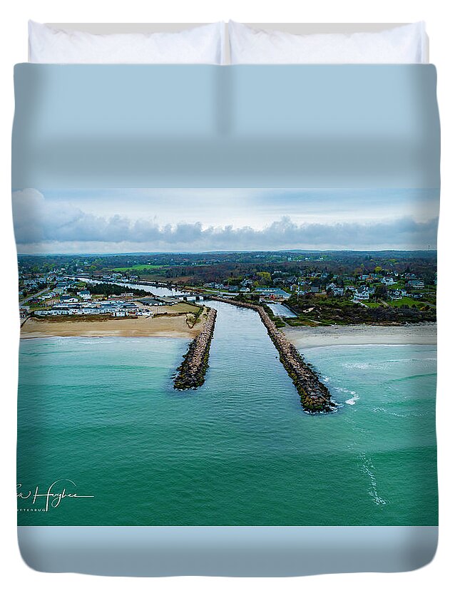 Fenway Beach Duvet Cover featuring the photograph Fenway Beach Breakwater by Veterans Aerial Media LLC