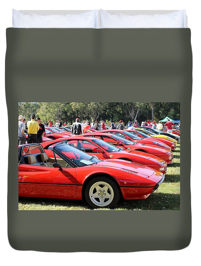 Ferrari Duvet Cover featuring the photograph Ferrari line up by Anthony Croke