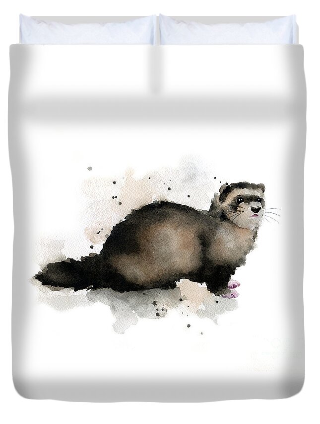 Ferret Duvet Cover featuring the painting Ferret by David Rogers
