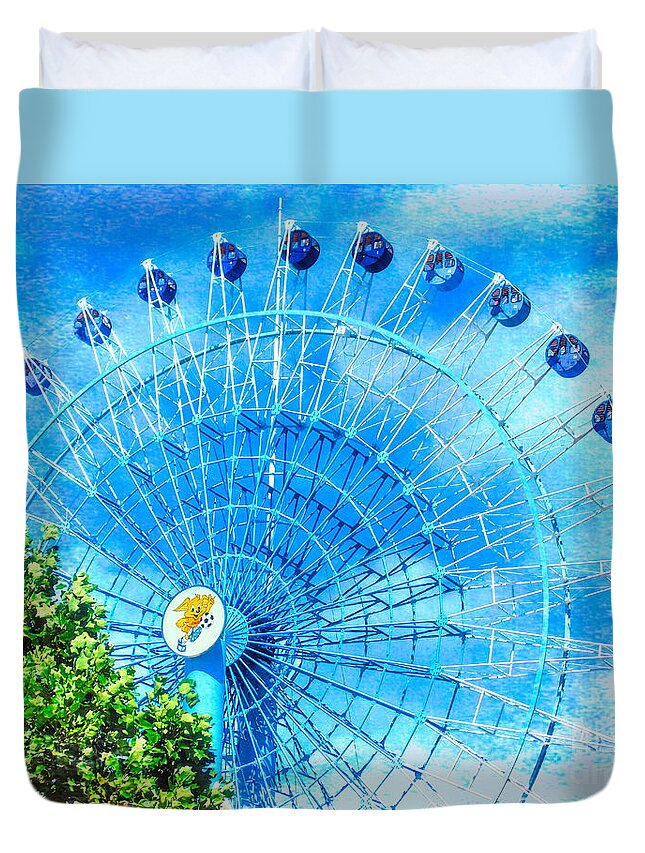 Landscape Duvet Cover featuring the mixed media Ferris Wheel Dream Sky by Susan Lafleur