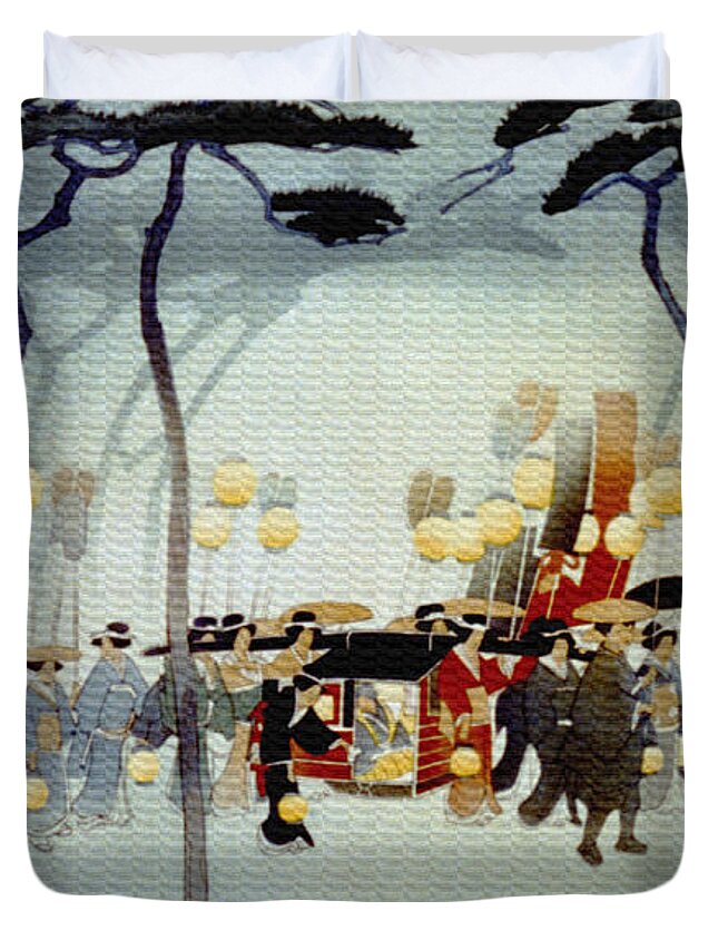Festival With Lanterns Vintage Japanese Art Duvet Cover For Sale