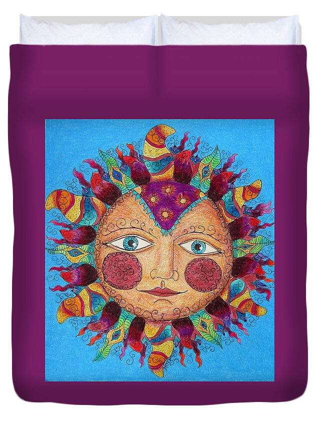 Tangles Duvet Cover featuring the drawing Festive Sun by Megan Walsh